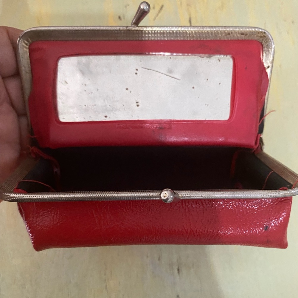 Red Vintage-Style Clutch with Metal Accents